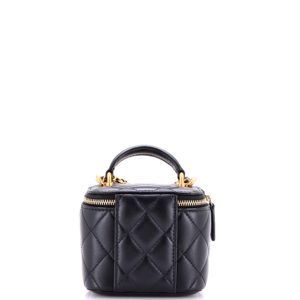 Classic Top Handle Vanity Case with Chain Quilted Lambskin Mini