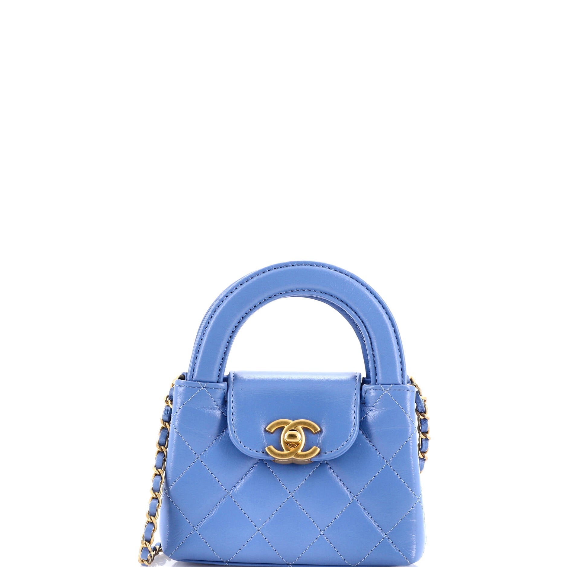 Kelly Top Handle Shopping Bag Quilted Shiny Aged Calfskin Nano