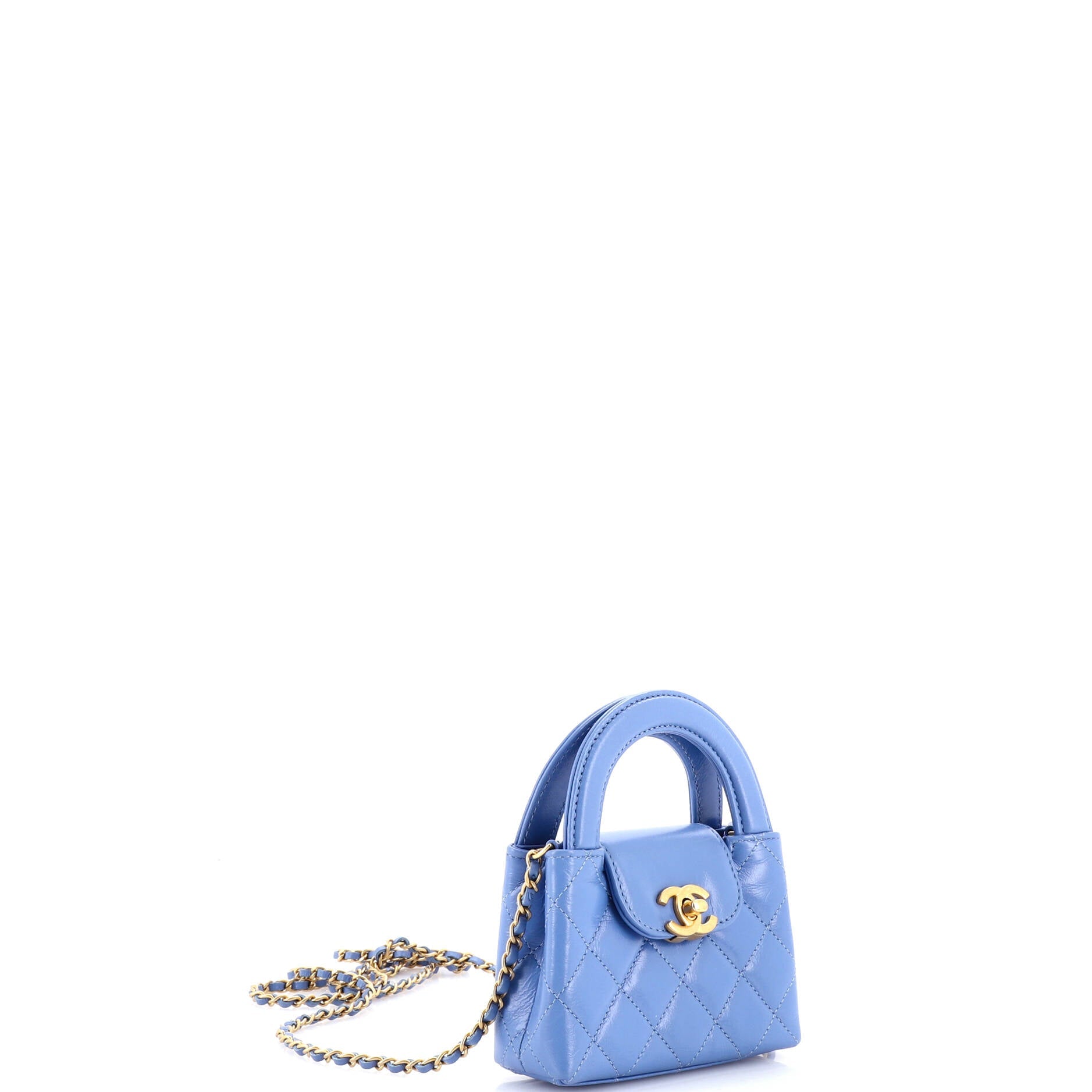 Kelly Top Handle Shopping Bag Quilted Shiny Aged Calfskin Nano