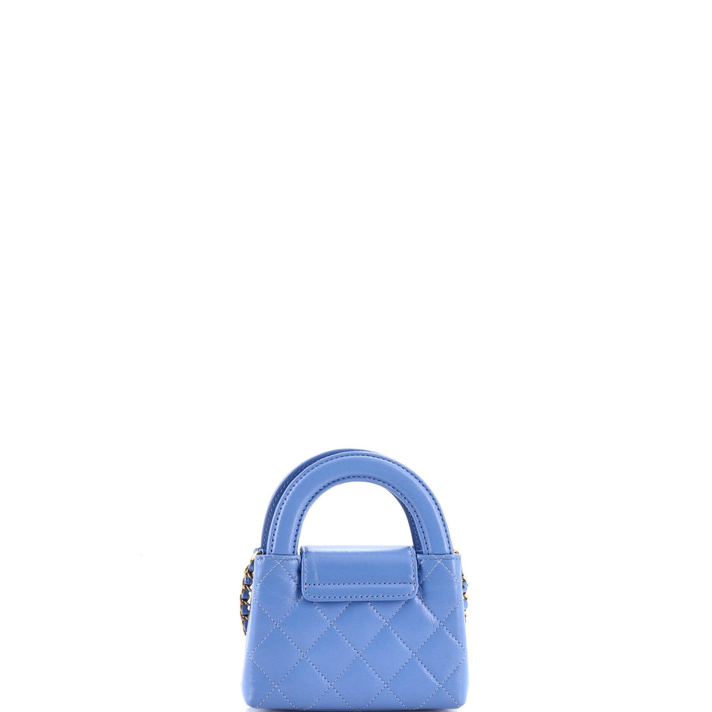 Kelly Top Handle Shopping Bag Quilted Shiny Aged Calfskin Nano