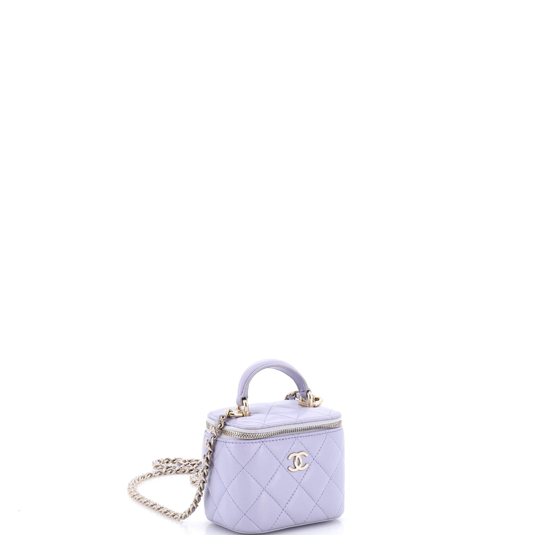 Classic Top Handle Vanity Case with Chain Quilted Lambskin Mini