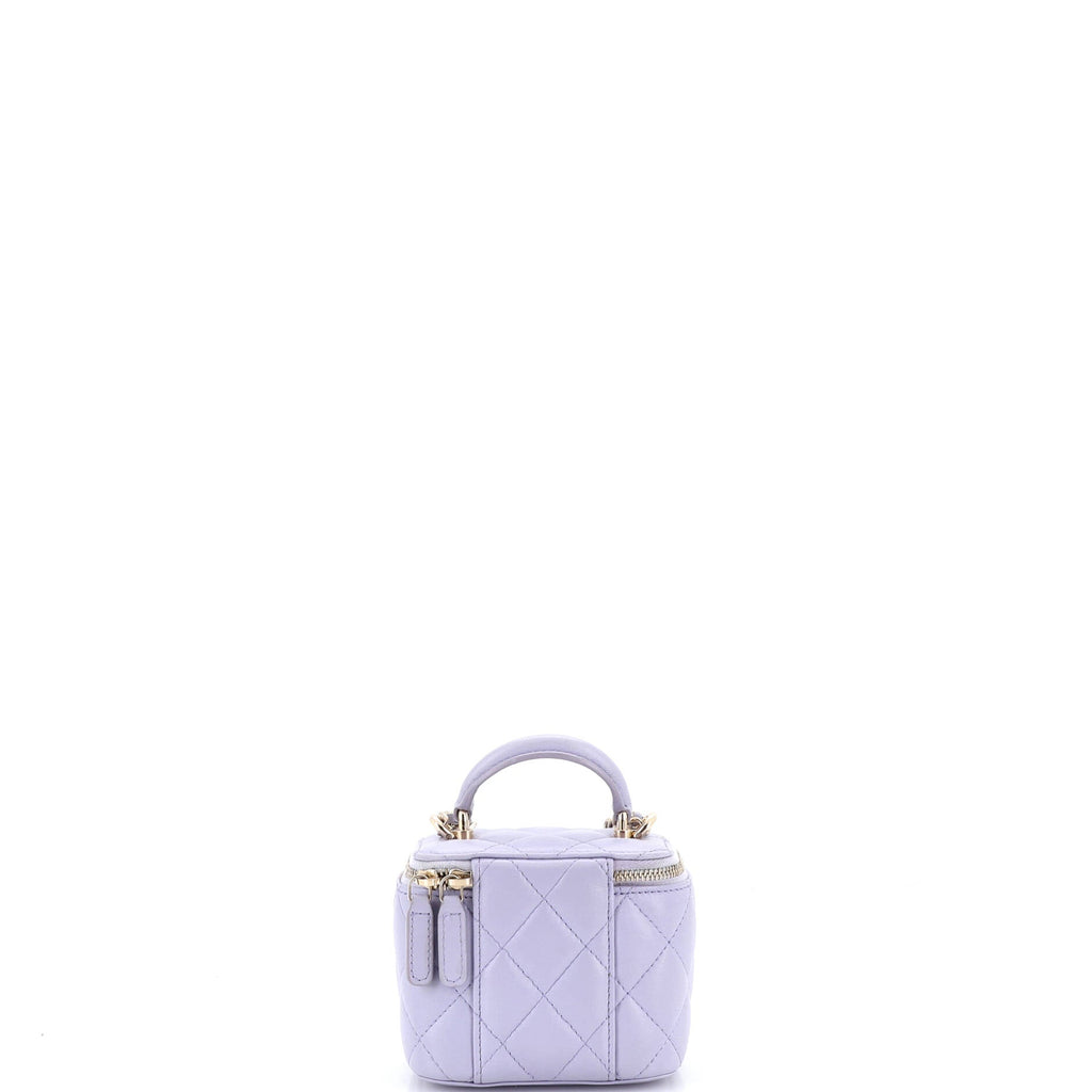 Classic Top Handle Vanity Case with Chain Quilted Lambskin Mini