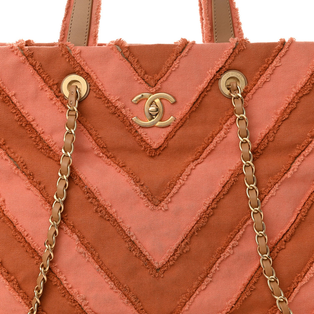 Canvas Chevron Cuba Patchwork Shopper Tote Orange