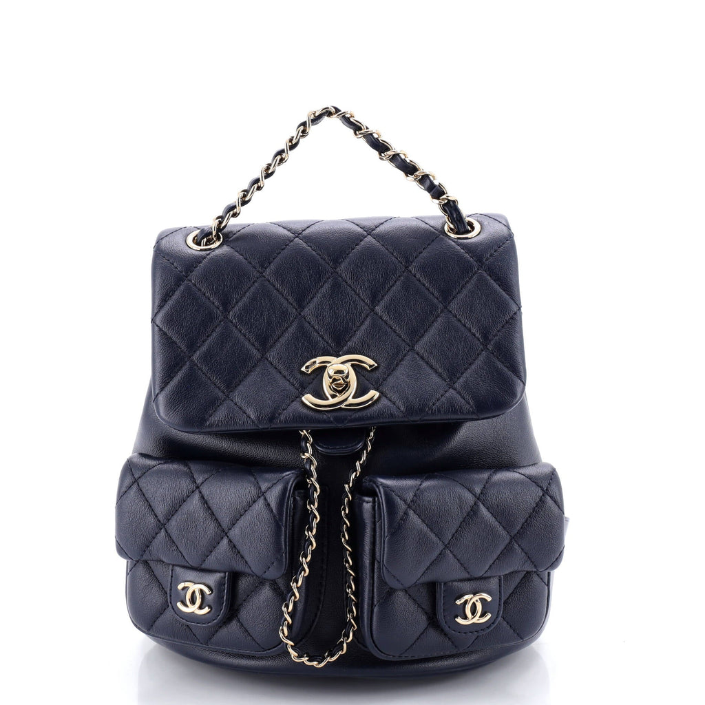 Duma Pockets Drawstring Backpack Quilted Calfskin Small