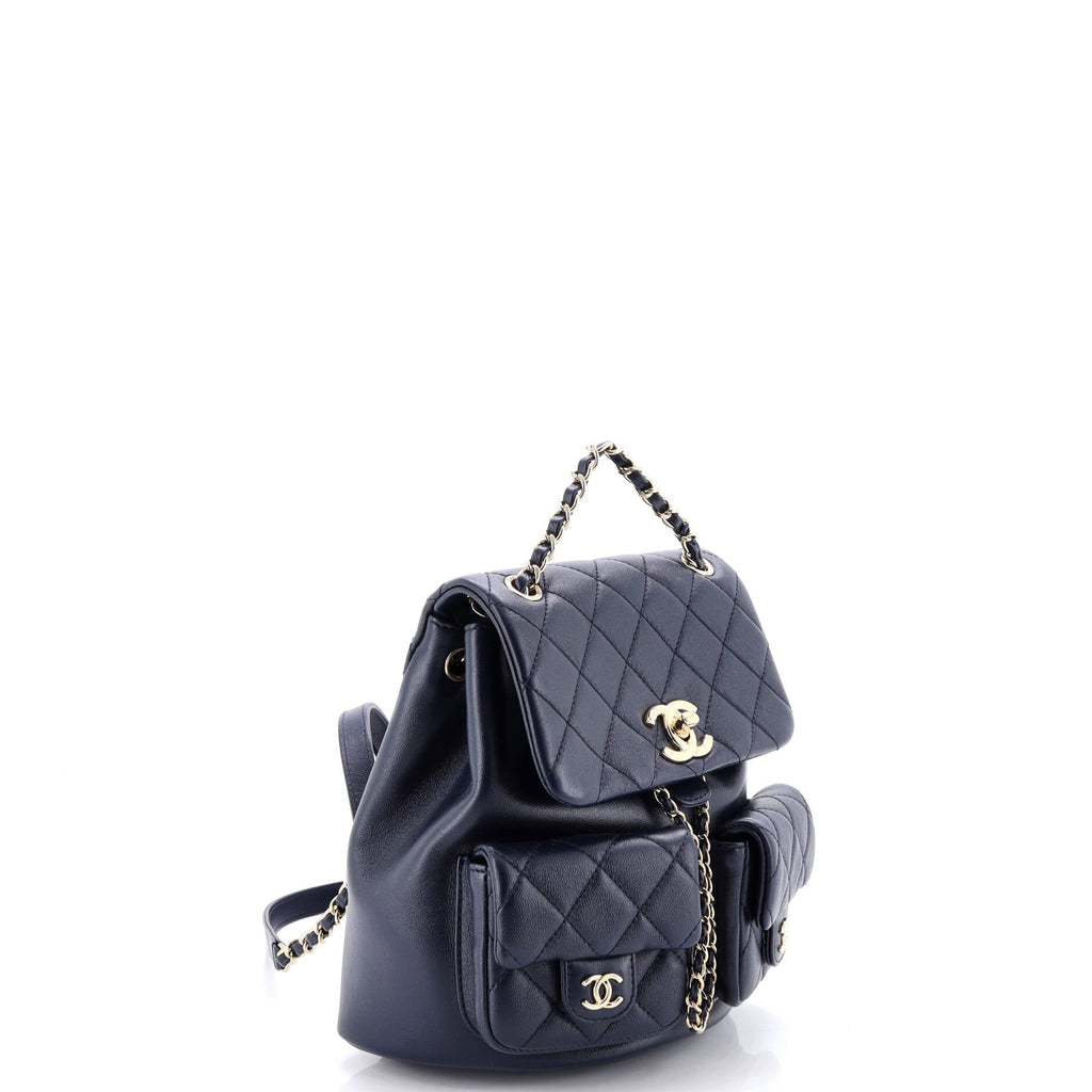 Duma Pockets Drawstring Backpack Quilted Calfskin Small