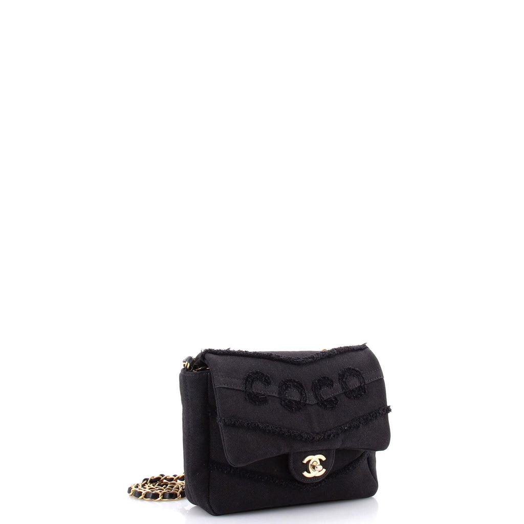 Coco Flap Bag Fringe Chevron Denim Small