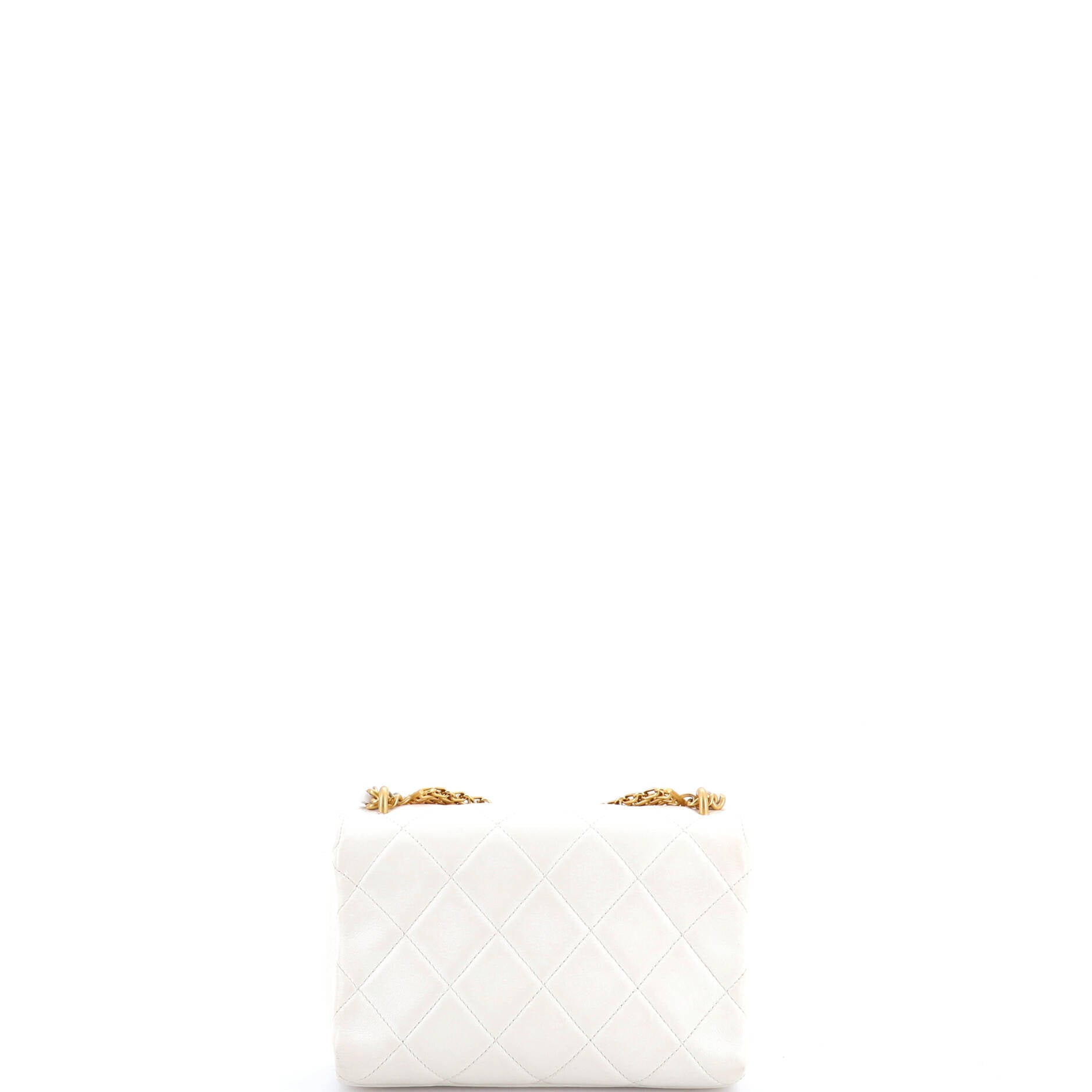 Crystal Logo Letters Chain Handle Flap Bag Quilted Lambskin Small