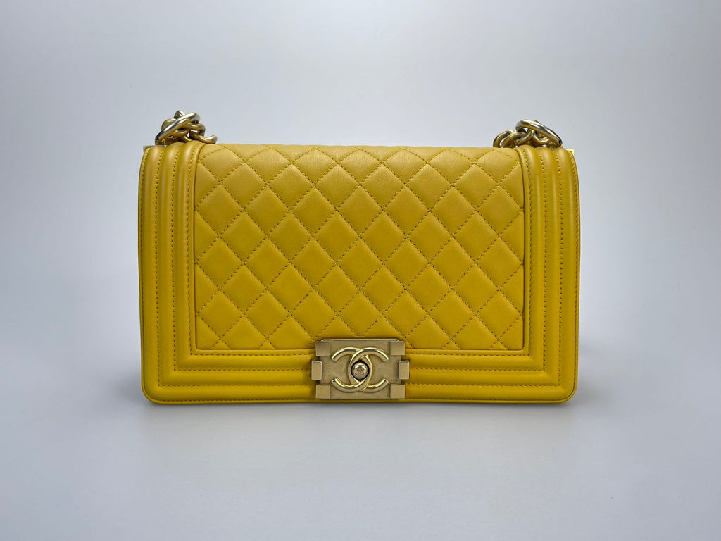 Chanel Le boy Medium in Lemon Yellow Bag with Gold Hardware