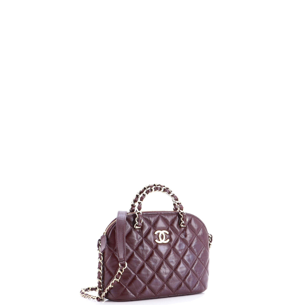 CC Dome Zip Clutch with Chain Quilted Shiny Lambskin Mini