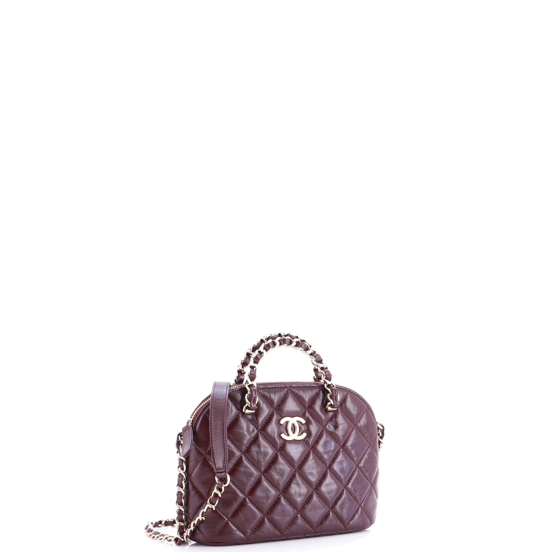 CC Dome Zip Clutch with Chain Quilted Shiny Lambskin Mini