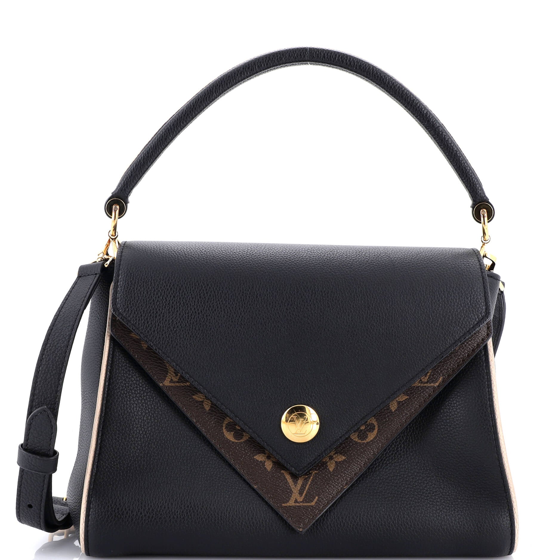 Double V Handbag Calfskin with Monogram Canvas