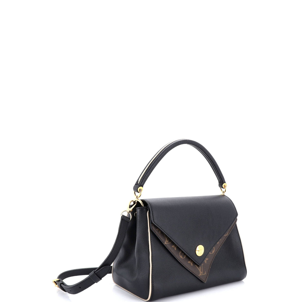 Double V Handbag Calfskin with Monogram Canvas