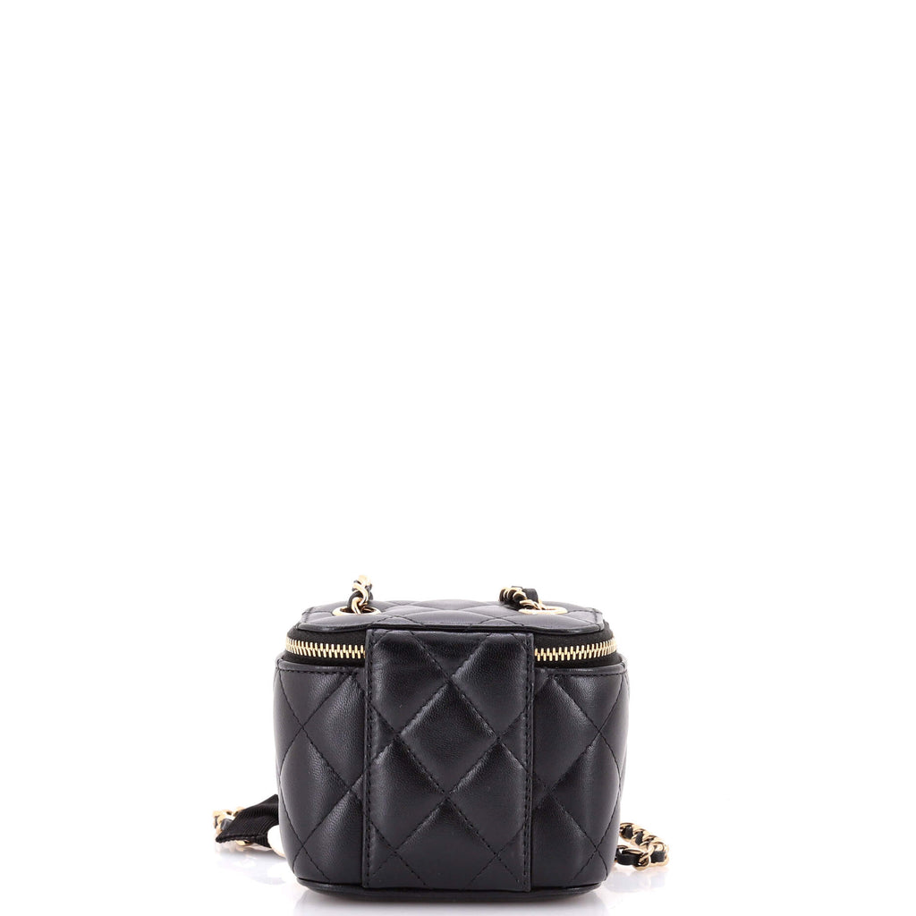 Camellia Bow Vanity Case with Chain Quilted Lambskin Mini