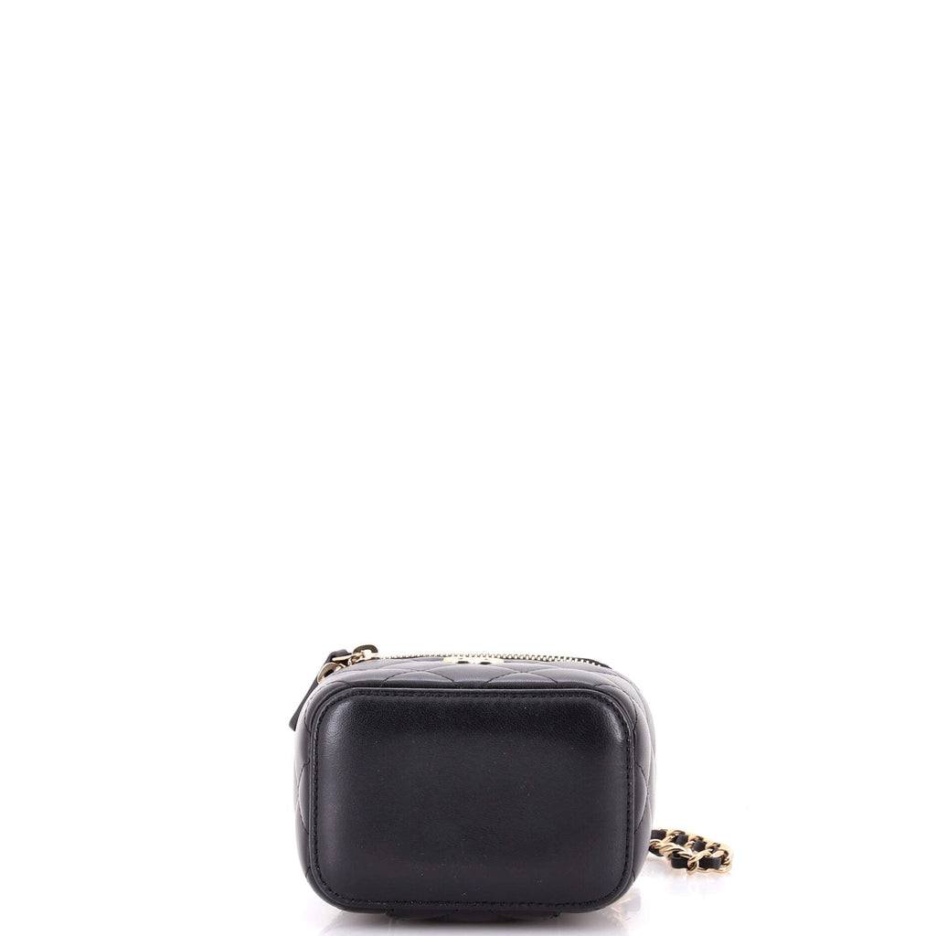 Camellia Bow Vanity Case with Chain Quilted Lambskin Mini