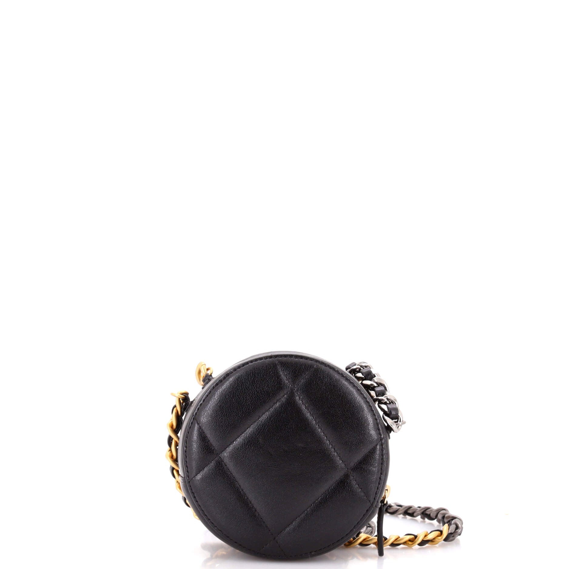 19 Round Clutch with Chain Quilted Leather