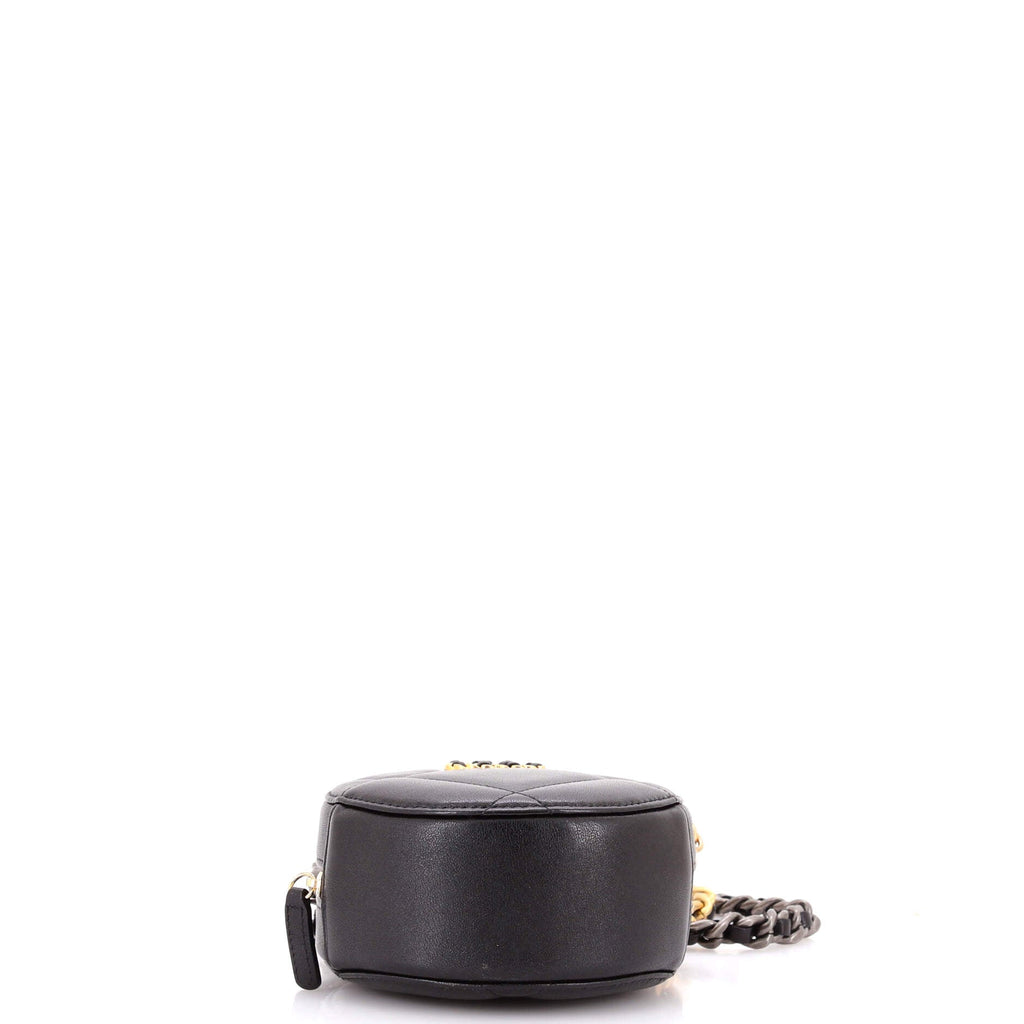 19 Round Clutch with Chain Quilted Leather