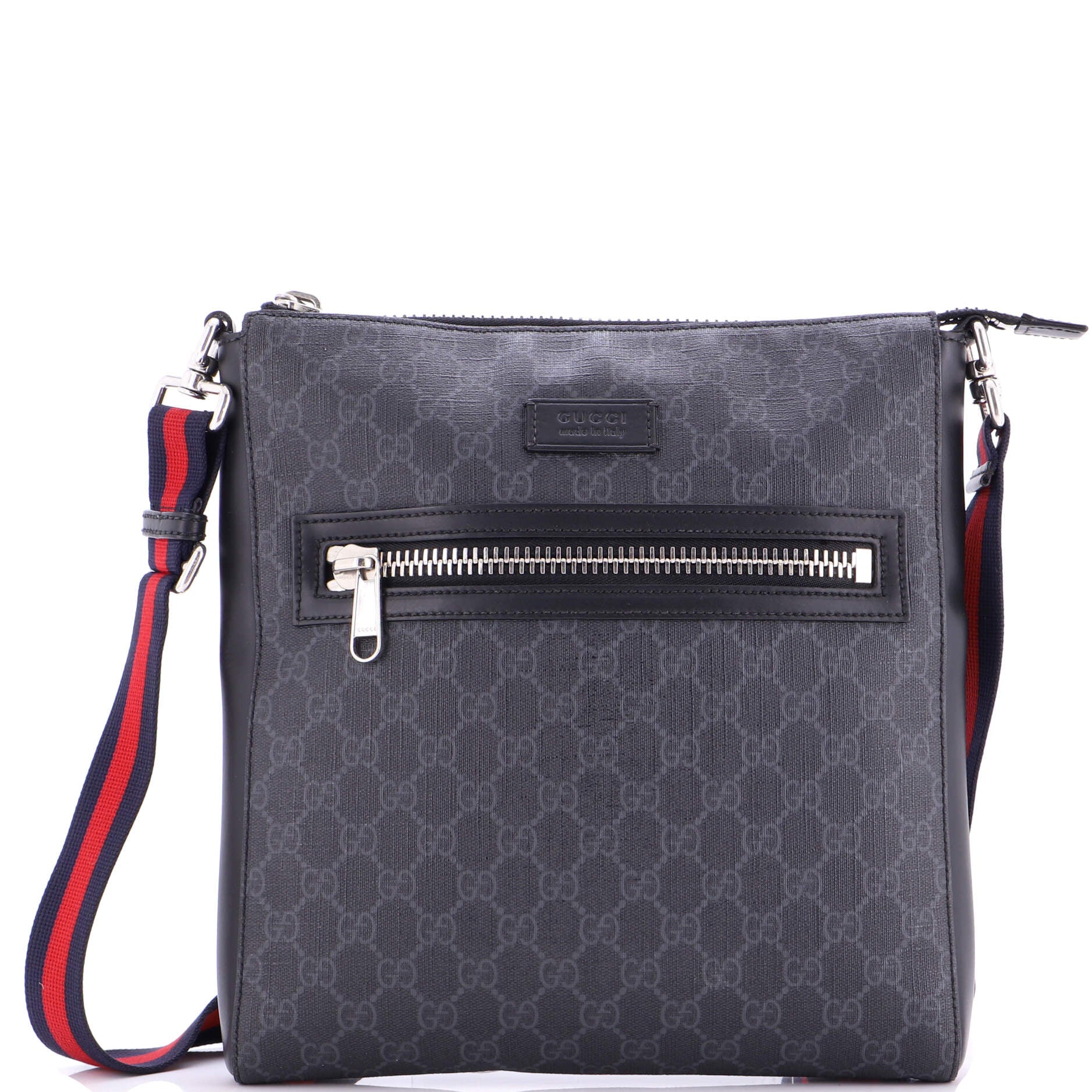 Web Strap Front Zip Messenger Bag GG Coated Canvas Medium