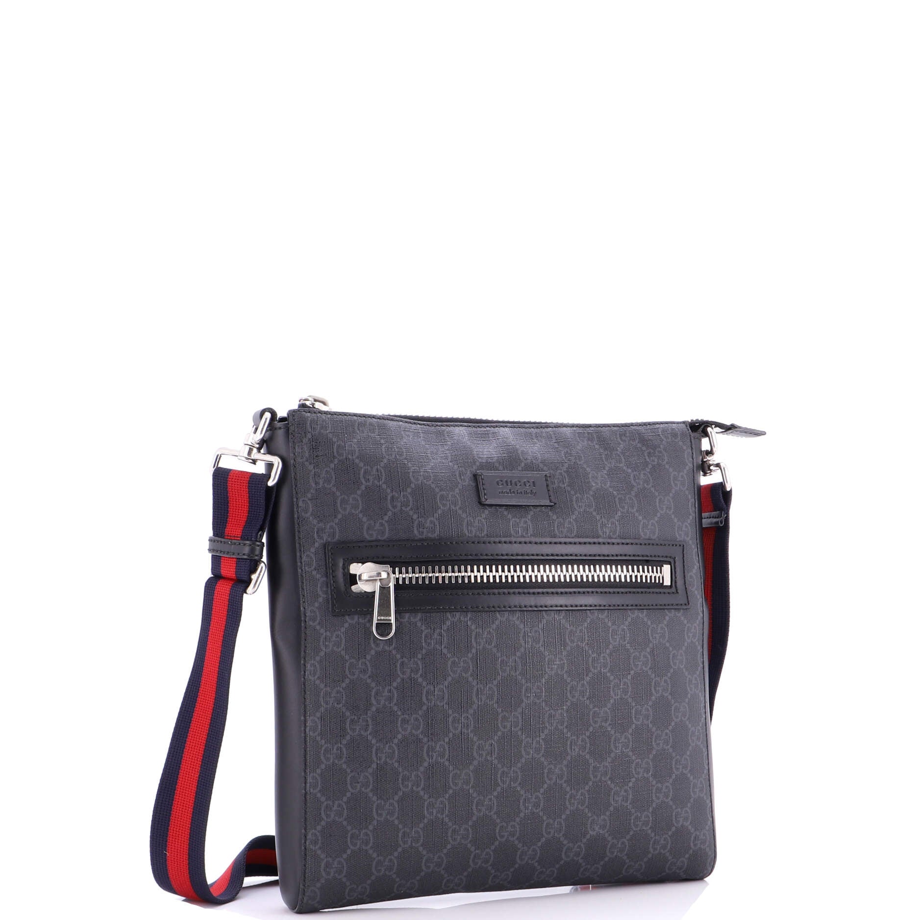 Web Strap Front Zip Messenger Bag GG Coated Canvas Medium