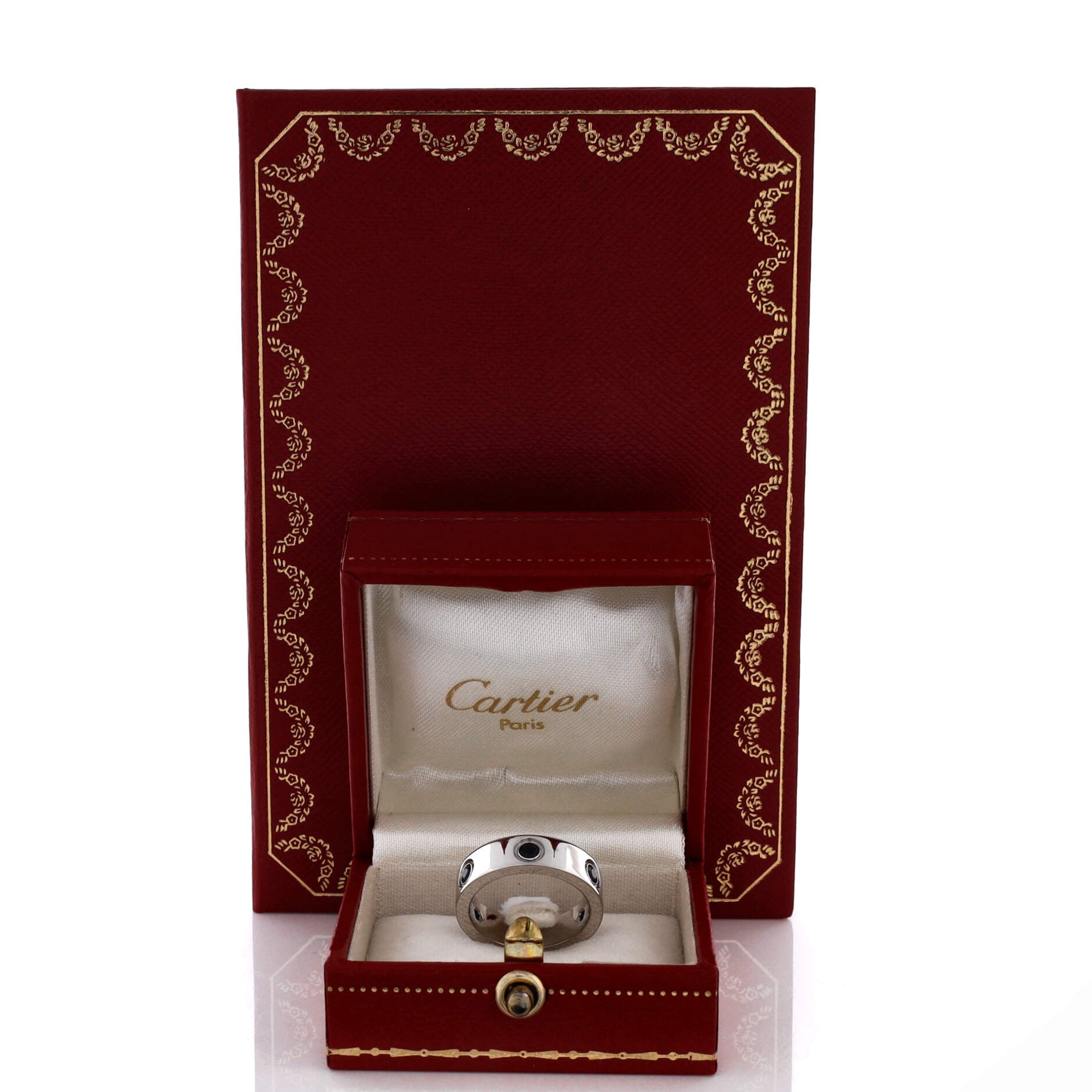 Love 6 Stone Band Ring 18K White Gold with Black Sapphires Narrow