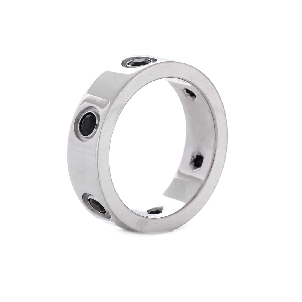 Love 6 Stone Band Ring 18K White Gold with Black Sapphires Narrow