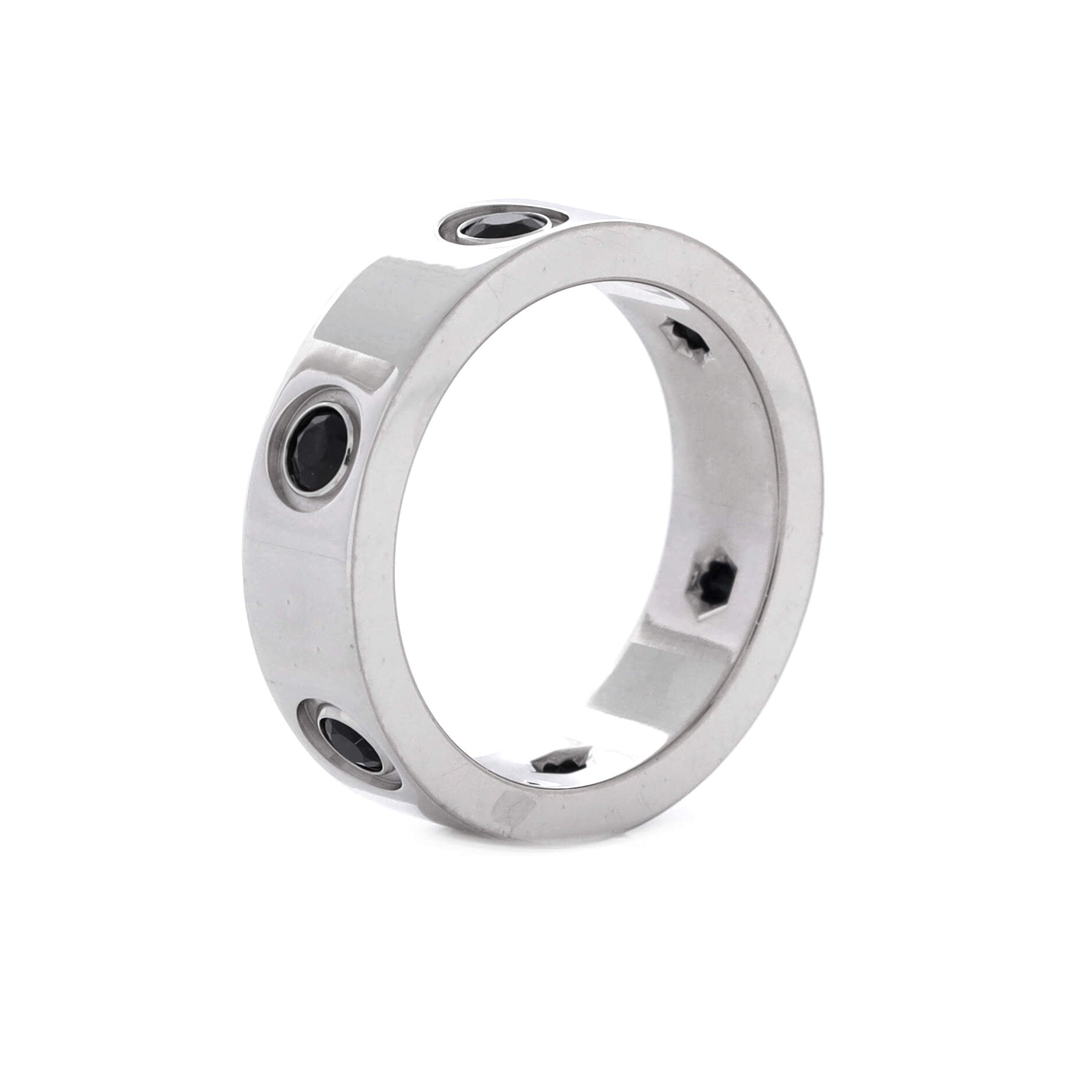 Love 6 Stone Band Ring 18K White Gold with Black Sapphires Narrow
