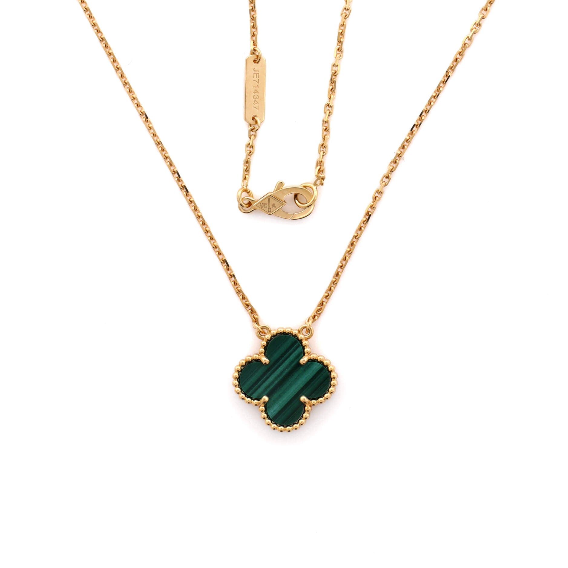 Vintage Alhambra Pendant Necklace 18K Yellow Gold and Malachite