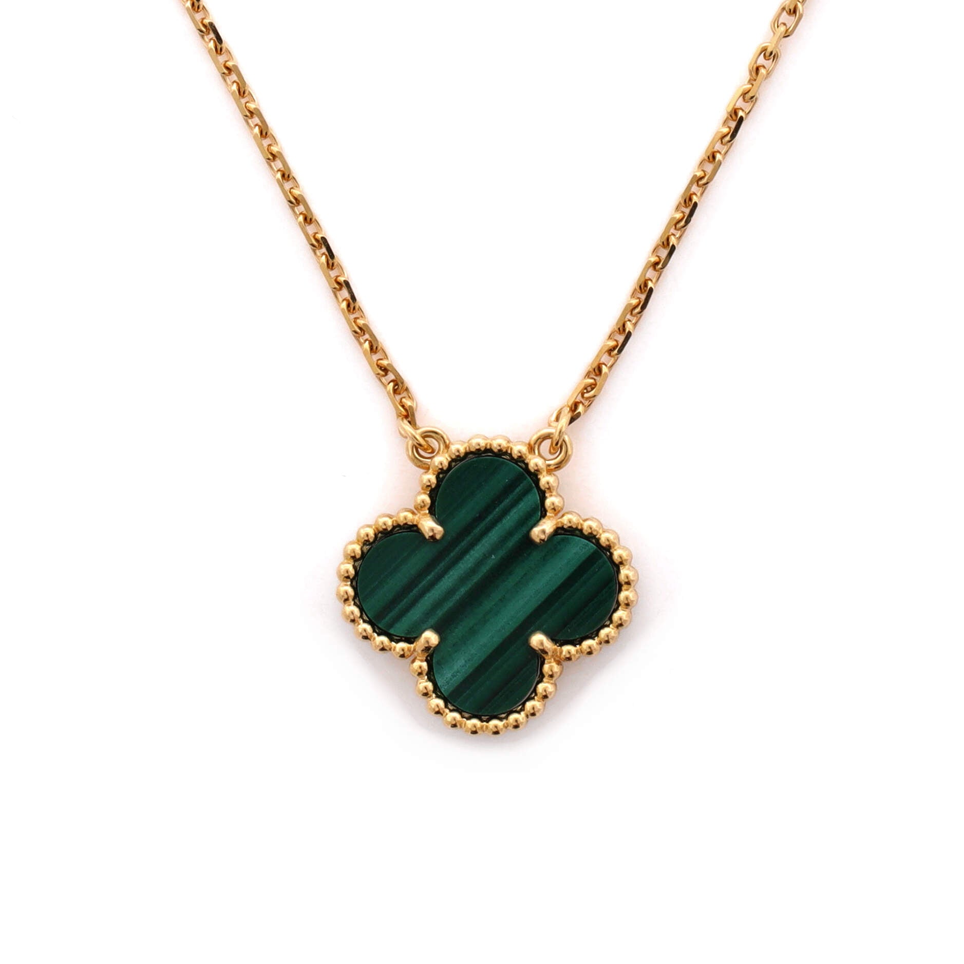 Vintage Alhambra Pendant Necklace 18K Yellow Gold and Malachite