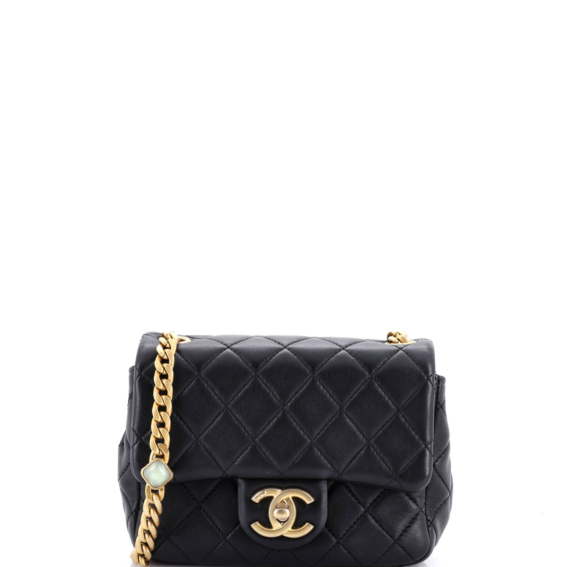 Pearl Samba Resin Chain Square Flap Bag Quilted Lambskin Mini