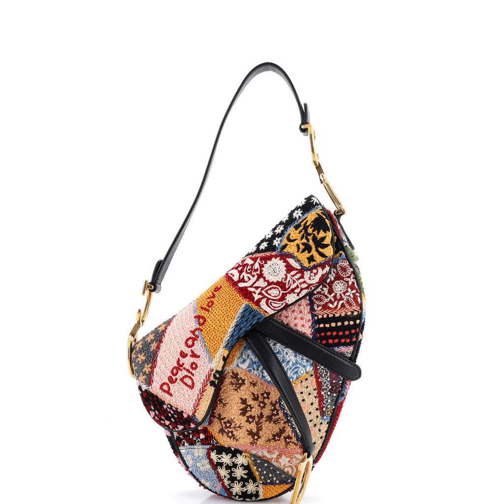 Peace and Love Saddle Bag Embroidered and Beaded Leather Medium