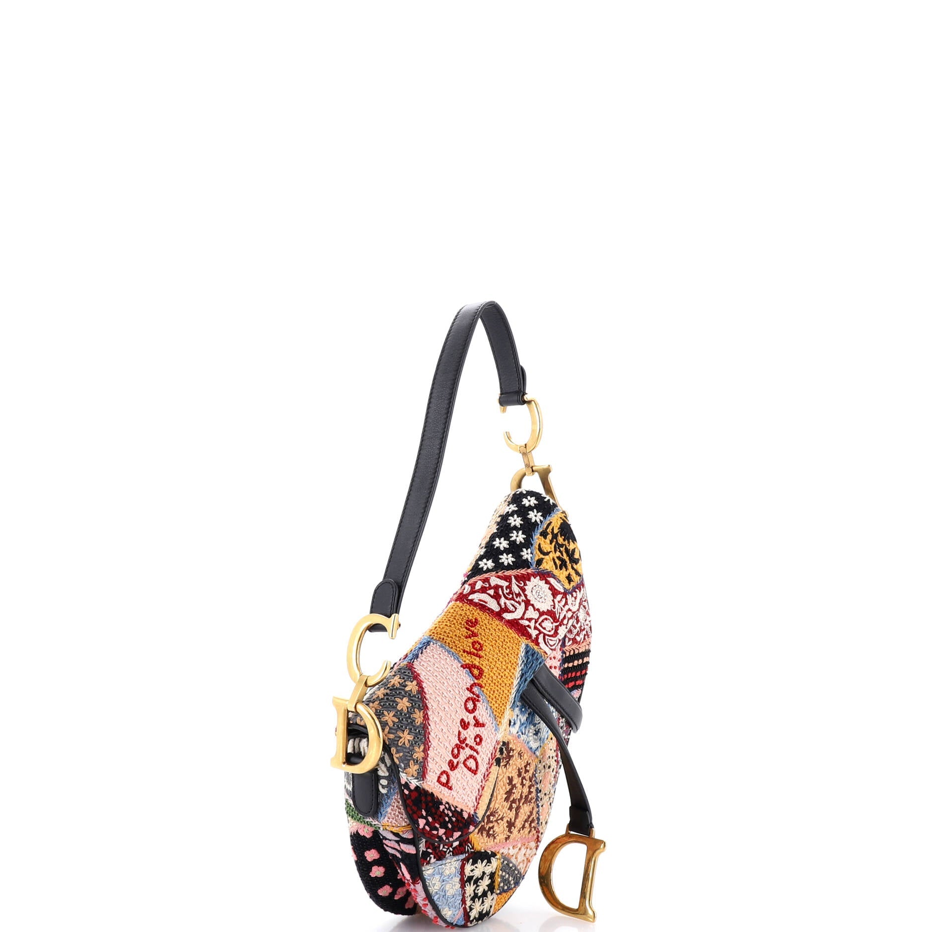 Peace and Love Saddle Bag Embroidered and Beaded Leather Medium