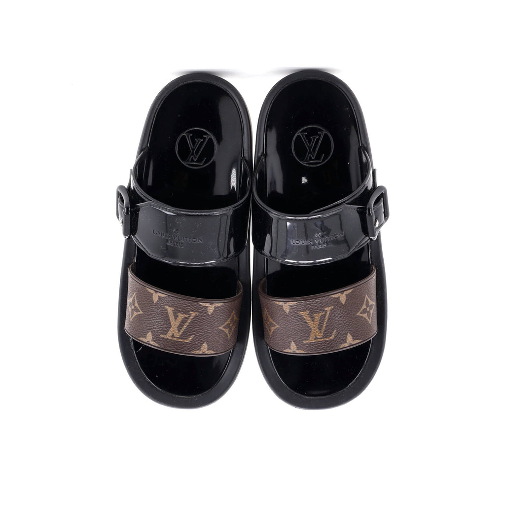 Women's Sunbath Flat Mule Sandals Monogram Canvas and Rubber