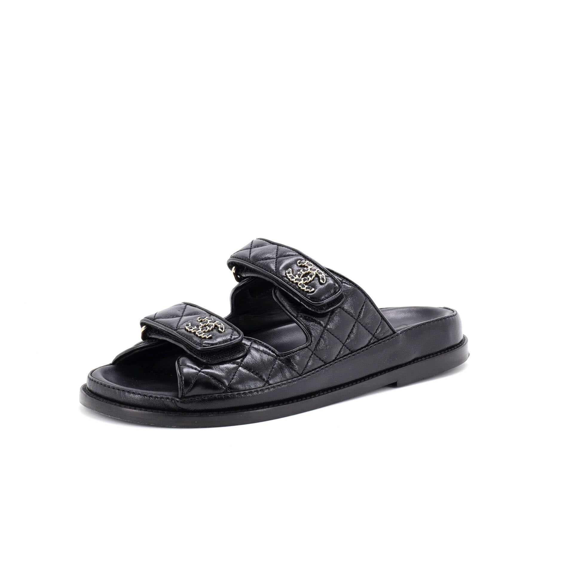 Women's Velcro Open Back Dad Sandals Quilted Leather