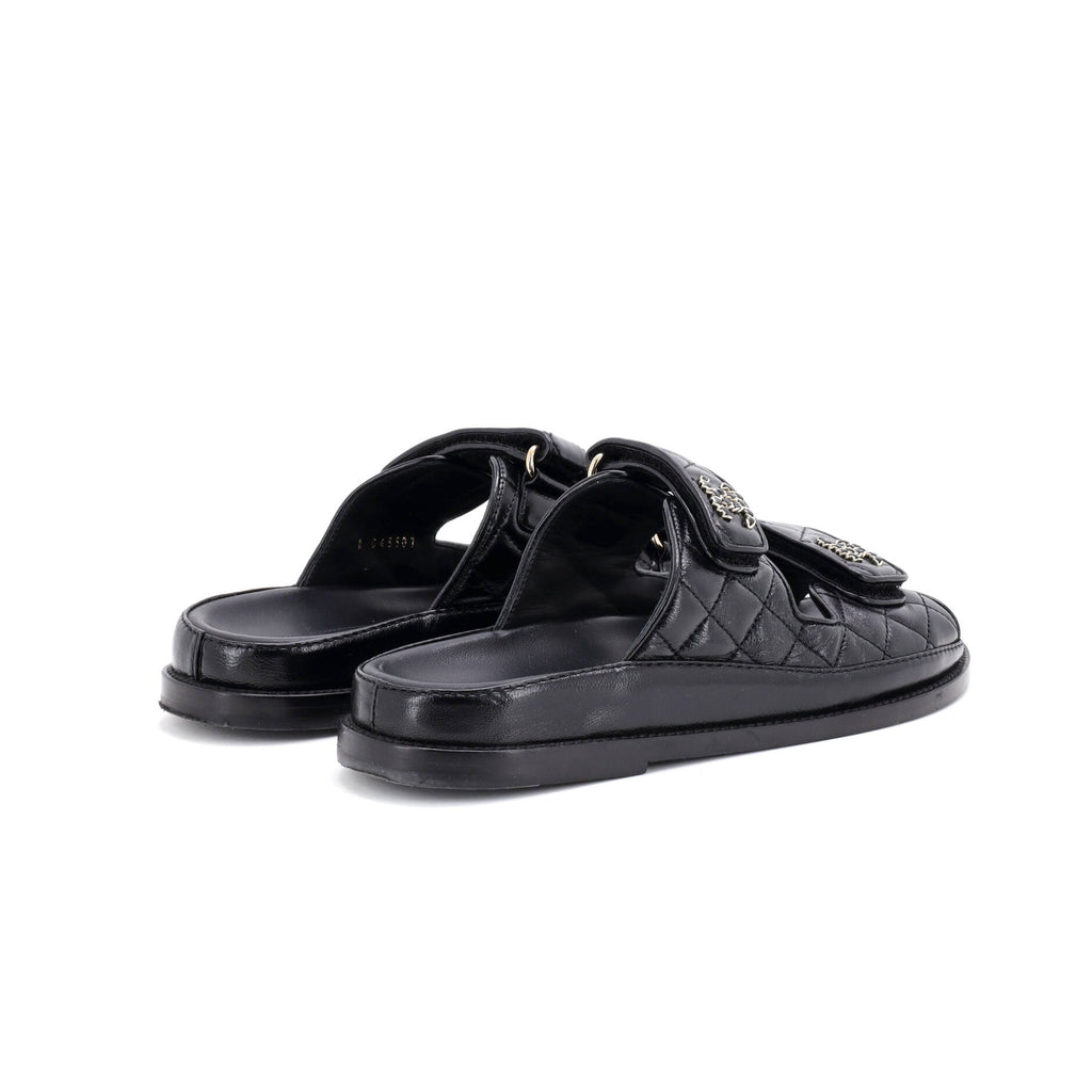 Women's Velcro Open Back Dad Sandals Quilted Leather