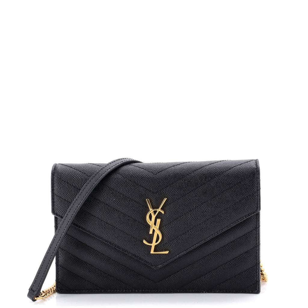 Classic Monogram Wallet on Chain Matelasse Chevron Leather Small