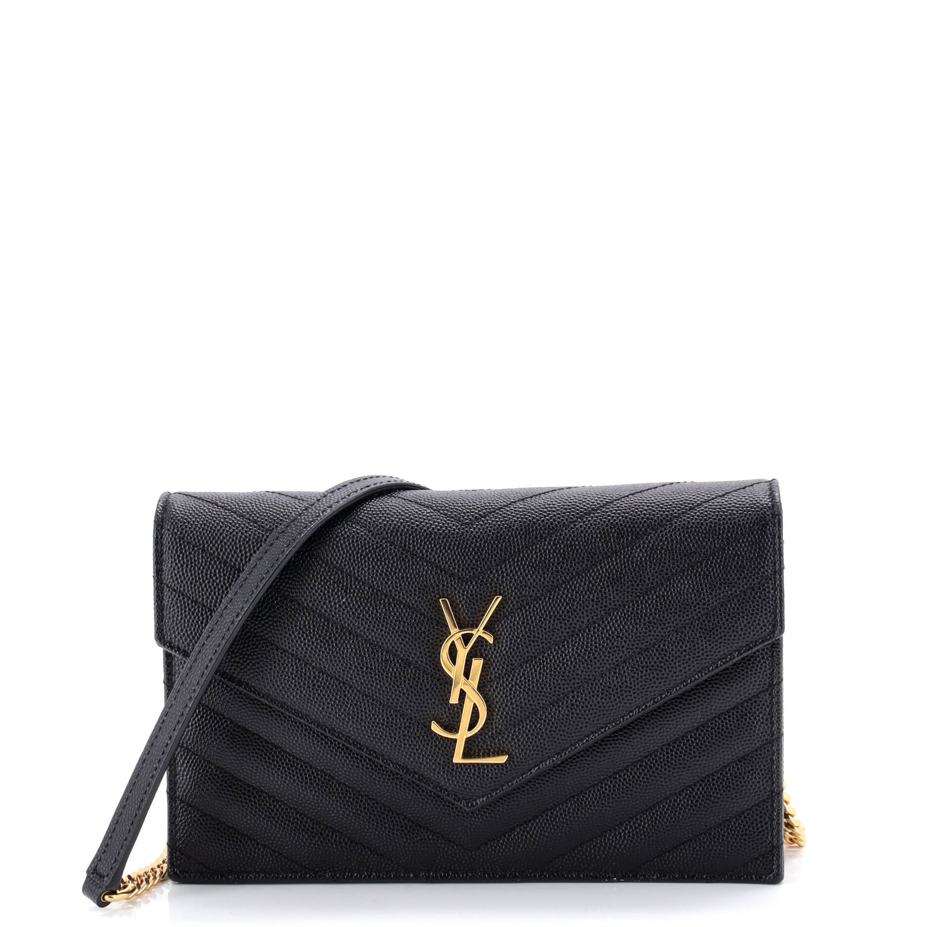 Classic Monogram Wallet on Chain Matelasse Chevron Leather Small