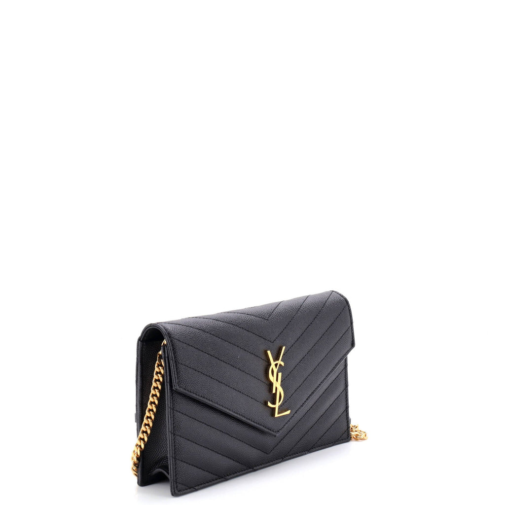 Classic Monogram Wallet on Chain Matelasse Chevron Leather Small
