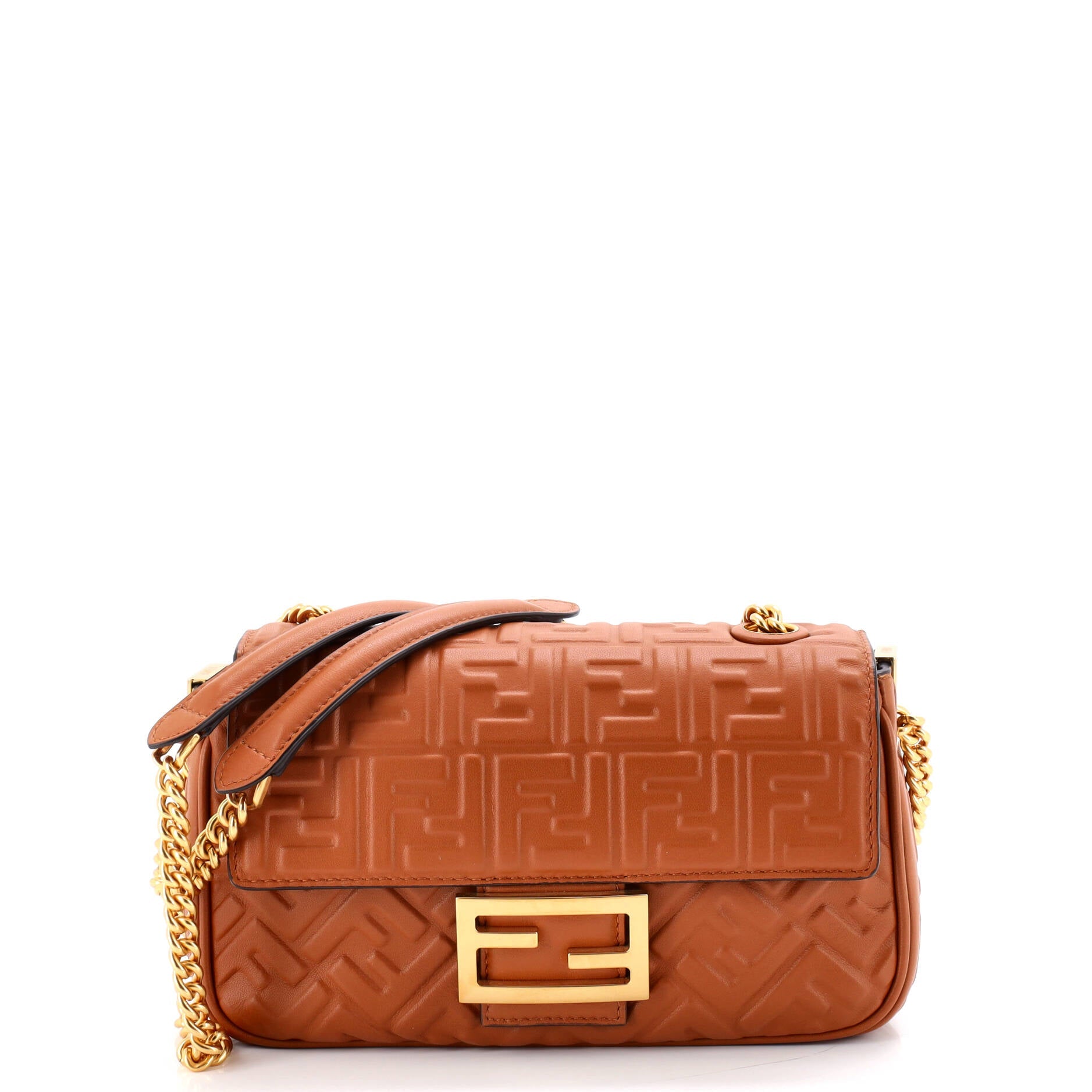 Midi Baguette Chain Bag Zucca Embossed Leather Medium