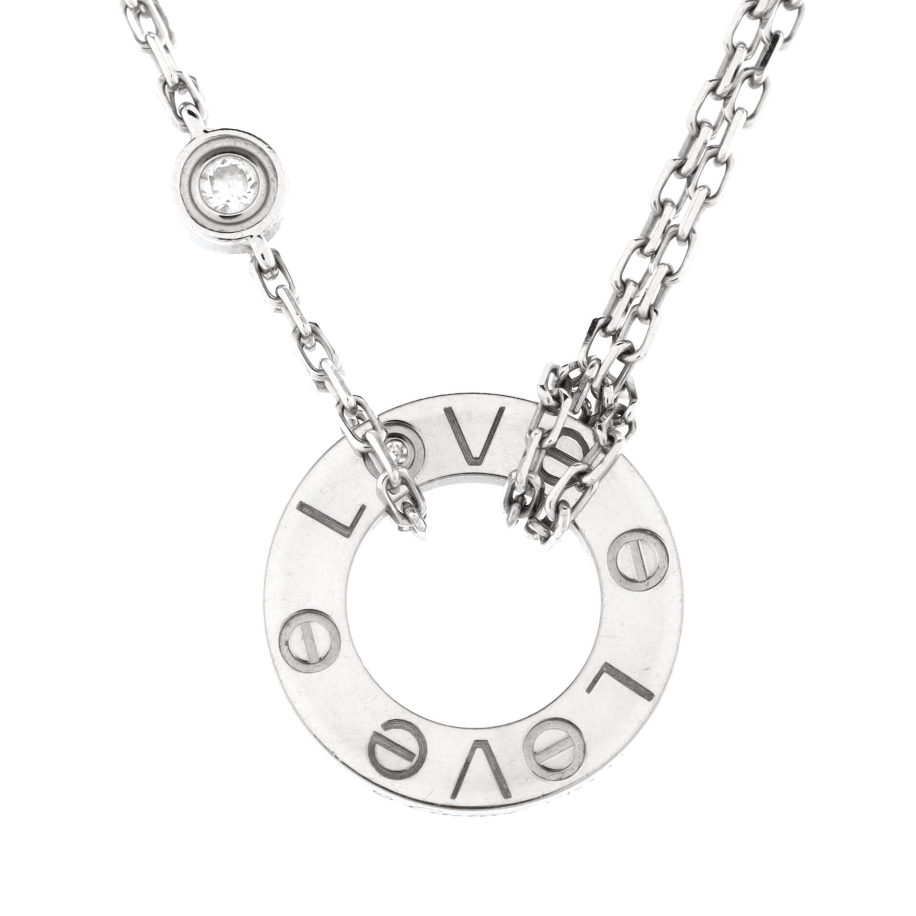 2 Diamonds Love Pendant Necklace 18K White Gold with Diamonds
