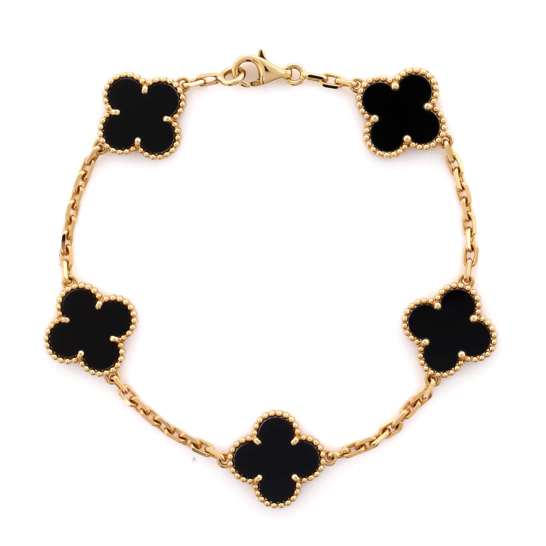 Vintage Alhambra 5 Motifs Bracelet 18K Yellow Gold and Onyx