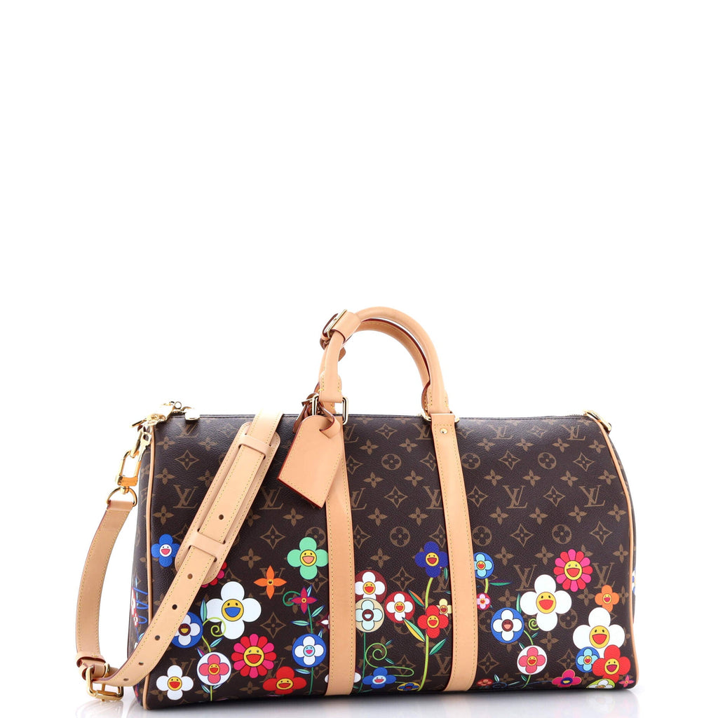 x Takashi Murakami Keepall Bandouliere Bag Flowers Monogram Canvas 45