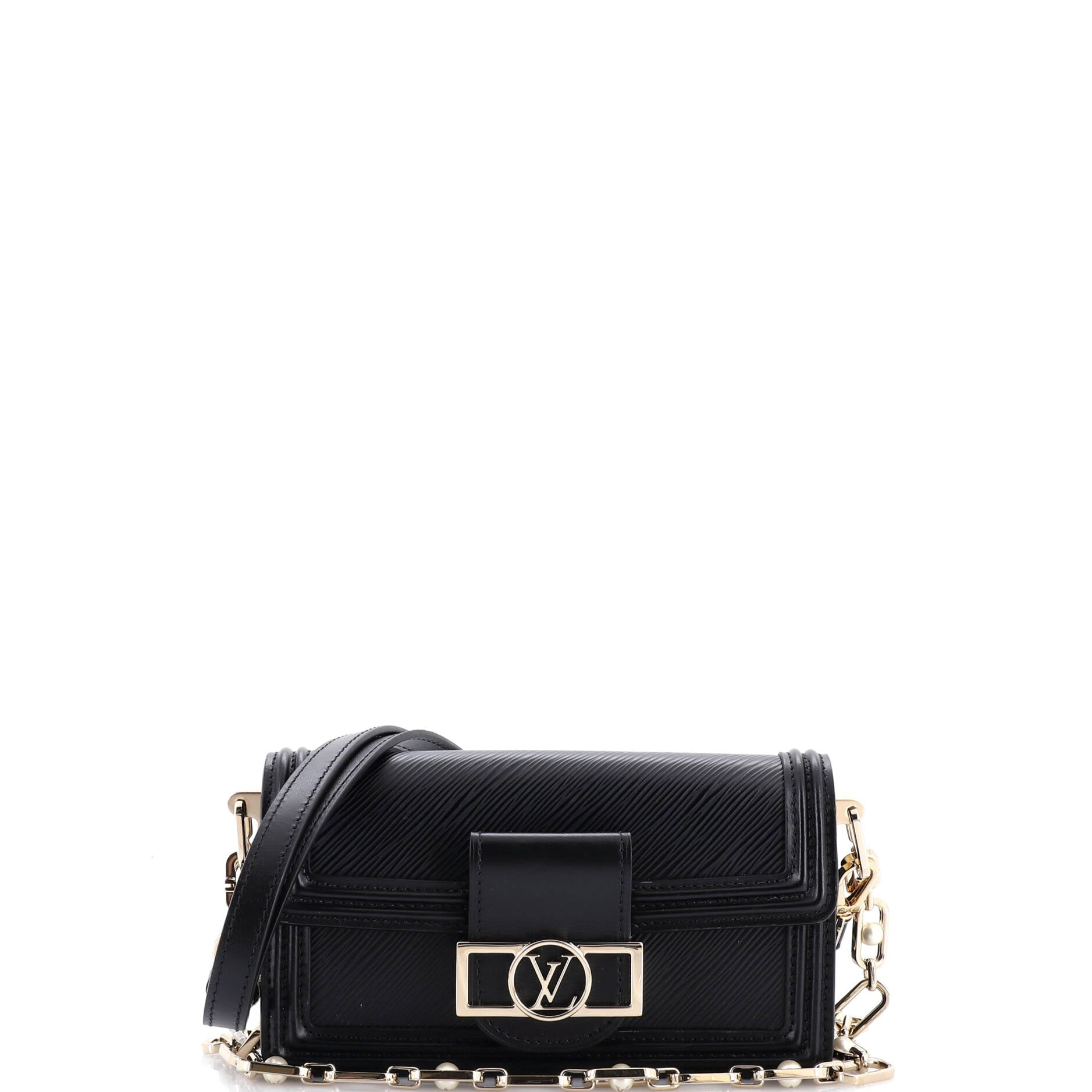 Dauphine Shoulder Bag Leather with Faux Pearls East West
