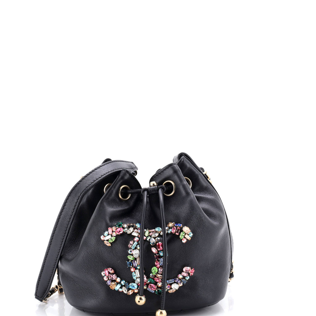 Giant Crystal Drawstring Bucket Bag Lambskin