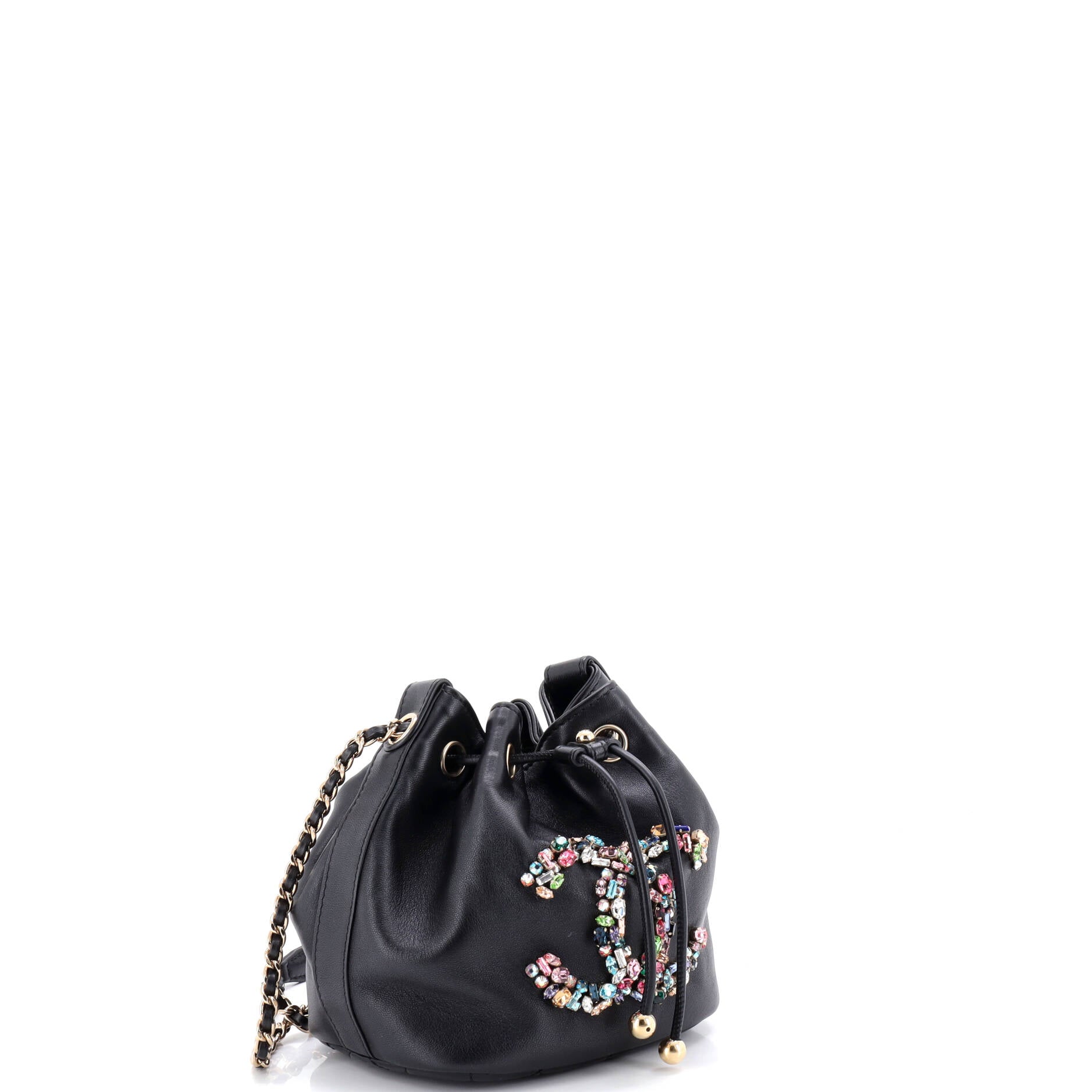 Giant Crystal Drawstring Bucket Bag Lambskin