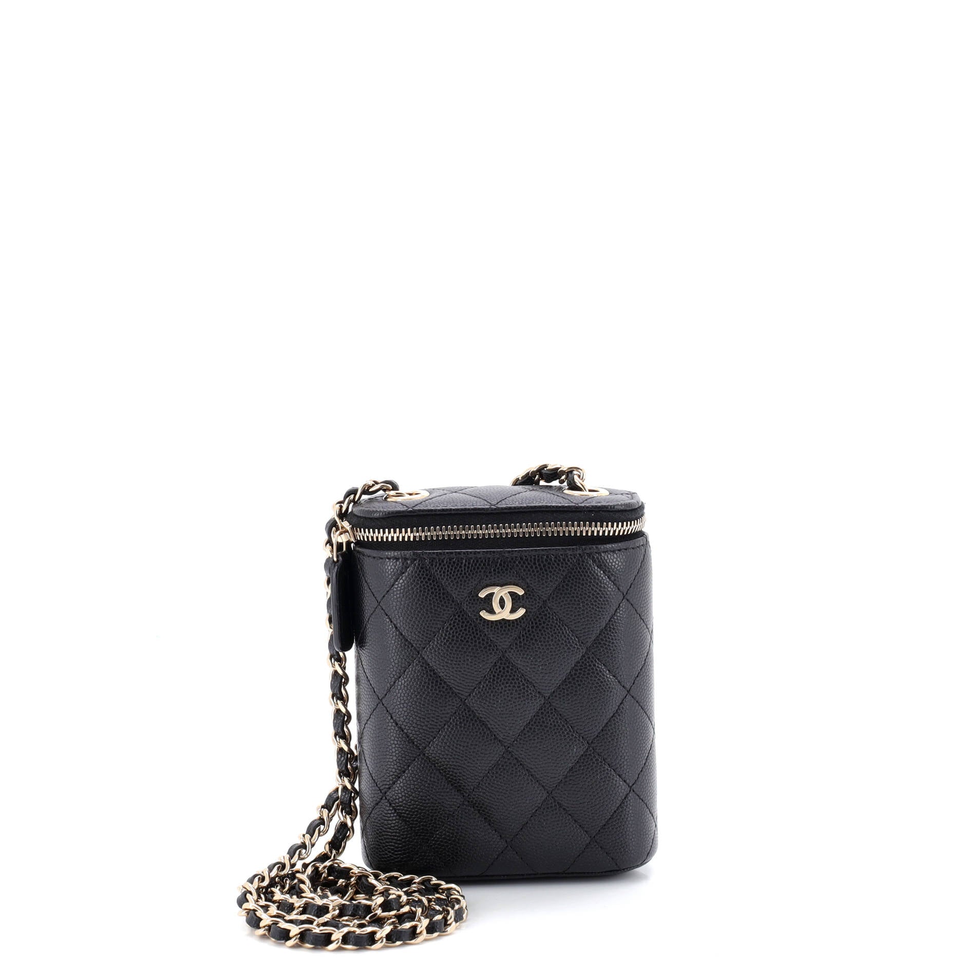 Vertical Classic Vanity Case with Chain Quilted Caviar Small