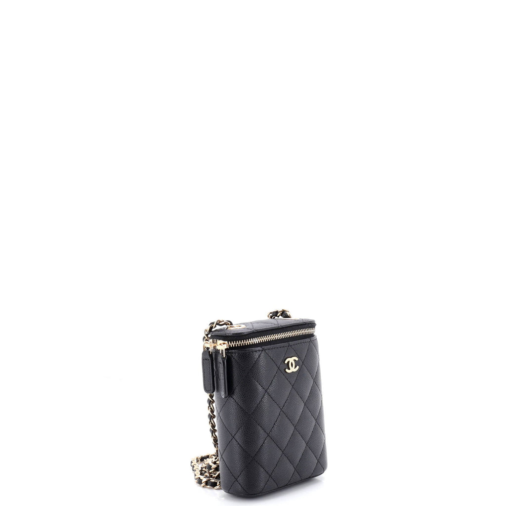 Vertical Classic Vanity Case with Chain Quilted Caviar Small