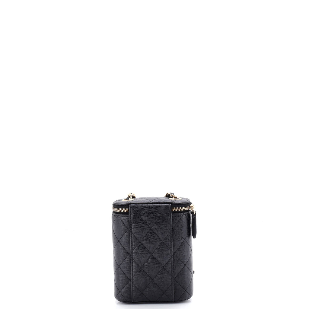 Vertical Classic Vanity Case with Chain Quilted Caviar Small