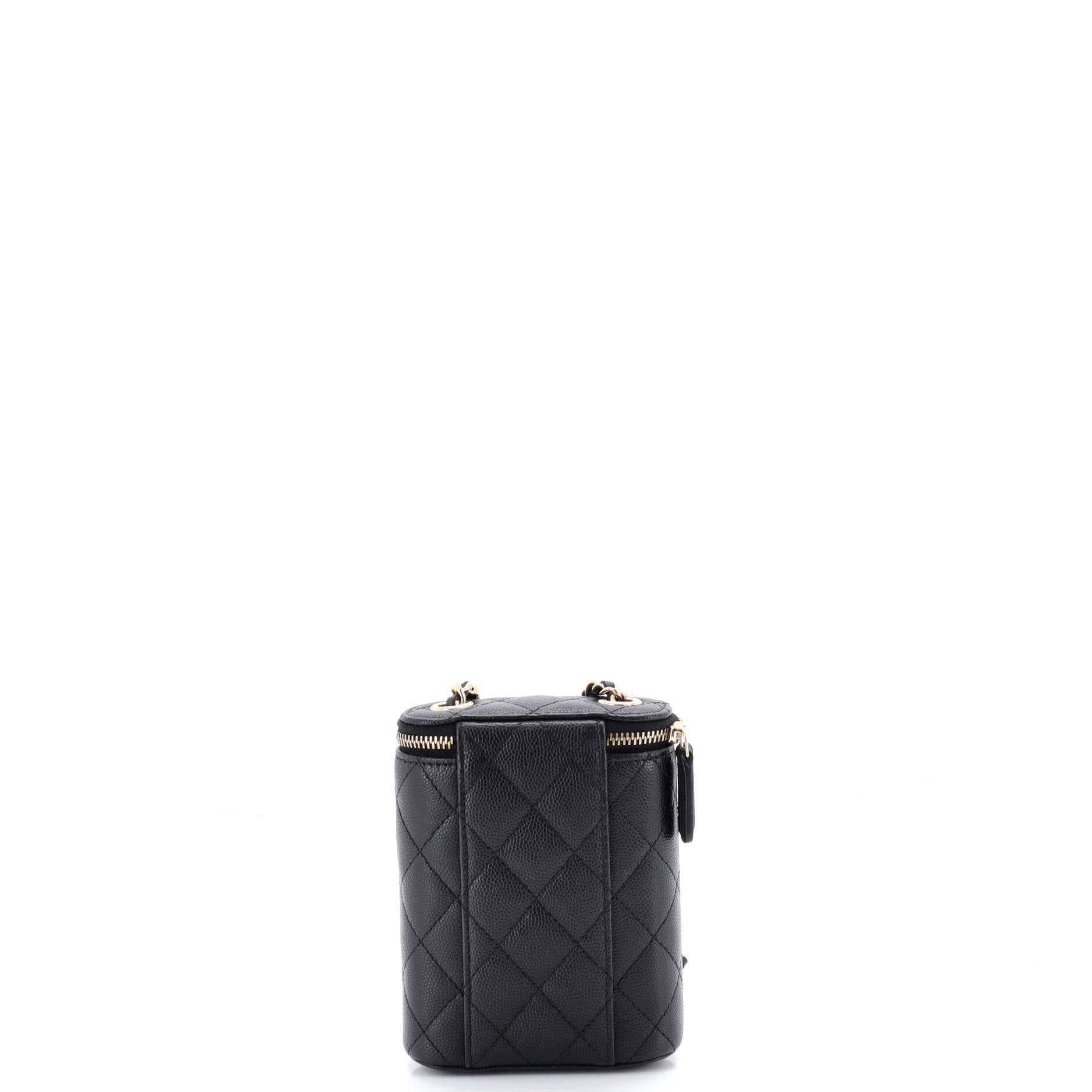 Vertical Classic Vanity Case with Chain Quilted Caviar Small