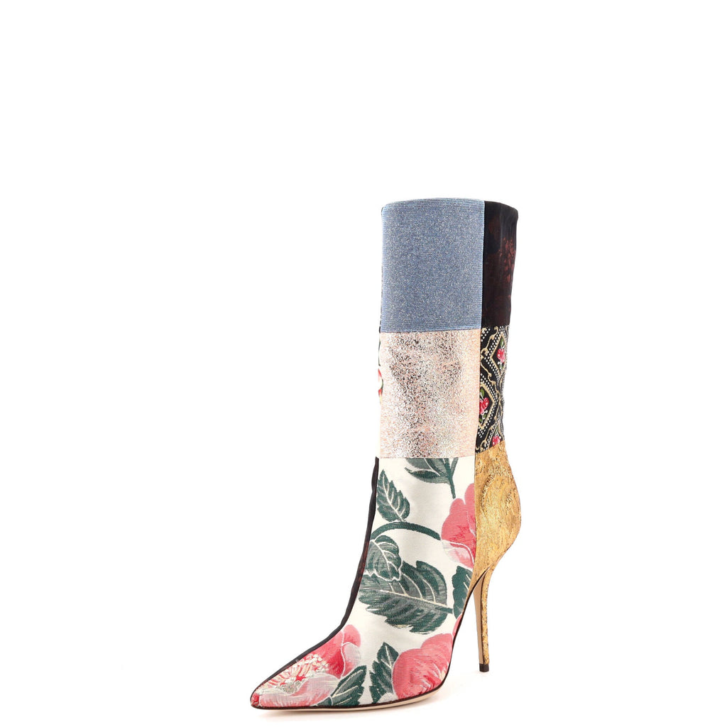 Women's Sicilian Heeled Pointed Boots Embroidered Patchwork Fabrics