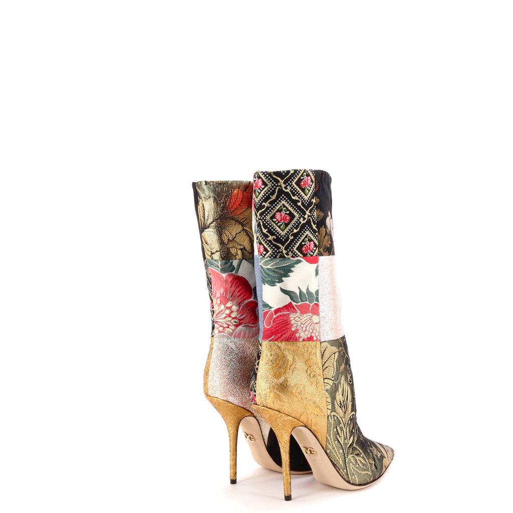 Women's Sicilian Heeled Pointed Boots Embroidered Patchwork Fabrics