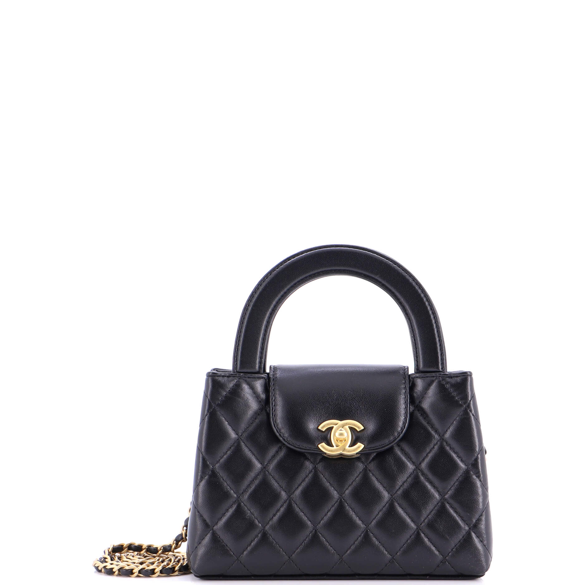 Kelly Top Handle Shopping Bag Quilted Shiny Aged Calfskin Mini